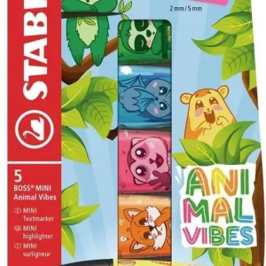 Estuche 5 marcadores stabilo boss mini animal vibes