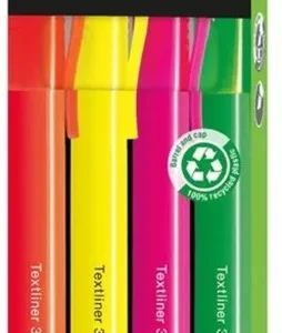 Estuche 4 marcadores fluorescentes textliner 38 colores rosa, amarillo, naranja y verde