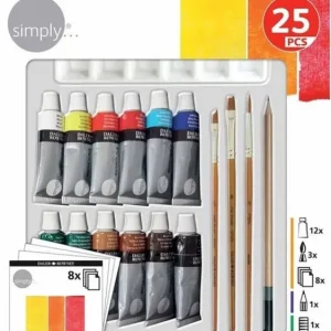 Set de 25 tubos de pintura acrilica simply