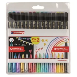 Pack promocional 13+2 rotuladores edding 1200 metalicos/glitter