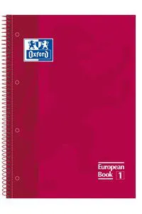 Paq/5 cuaderno espiral europeanbook1 rojo a4 80h 90g. cuadricula 5x5mm microperforado