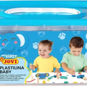 Baul 20 tacos plastilina Jovi 38g surtidos + 9 sellos madera my first plastilina baby