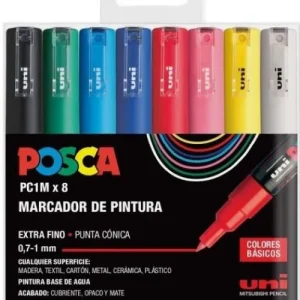 ESTUCHE 8 ROTULADORES POSCA PC1M UNI-BALL COLORES BASICOS