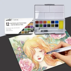 Estuche 12 acuarelas pocketbox artist con pincel brush