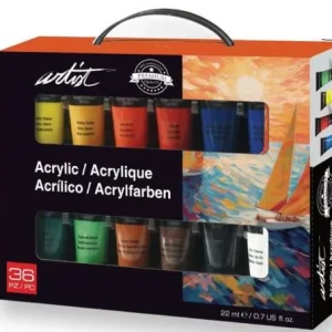 Maletin de cartón 36 botes pintura acrilica 22ml artist colores surtidos