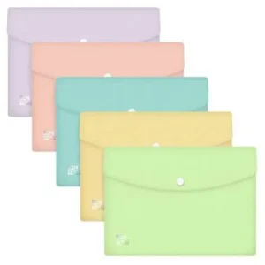 Paq/5 carpeta sobre plastico a5 cierre broche colores pastel