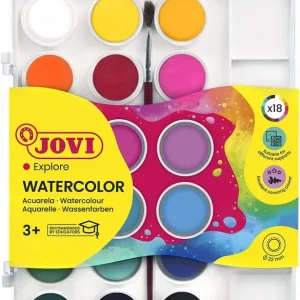 Estuche plastico 18 acuarelas jovi colores surtidos + pincel