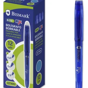 C/12 boligrafo bismark borrable azul punta 0,7mm con capuchon