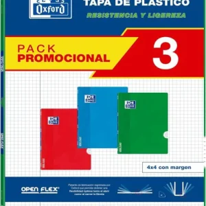 Pack 3 libretas openflex a4 48h 90g cuad.4x4 c/m colores rojo, verde y azul