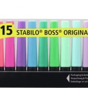 Set de mesa 15 marcadores stabilo boss 9 fluor clasico y 6 pastel