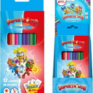 EXP 12 CAJAS LAPICES COLORES SUPERTHINGS