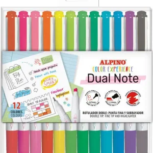 Estuche 12 rotuladores doble punta dual note punta fina y subrayador colores surtidos