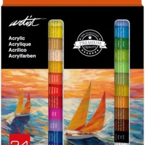 Caja 24 tubos pintura acrilica 12ml artist colores surtidos