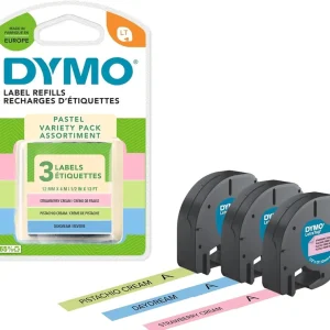 Pack 3 cinta dymo letratag plastico colores pastel 12mmx4m