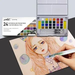 Estuche 24 acuarelas pocketbox artist con pincel brush